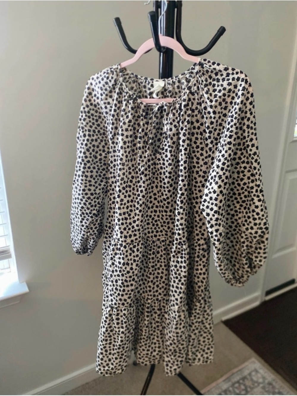 Boho Cream and Black Printed Long Sleeve Dress
